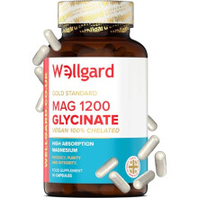 Pure Magnesium Glycinate by Wellgard - Not Mixed with Citrate or Malate, High-Strength Magnesium Supplement, Mag 1200, Vegan, High Absorption Bisglyc