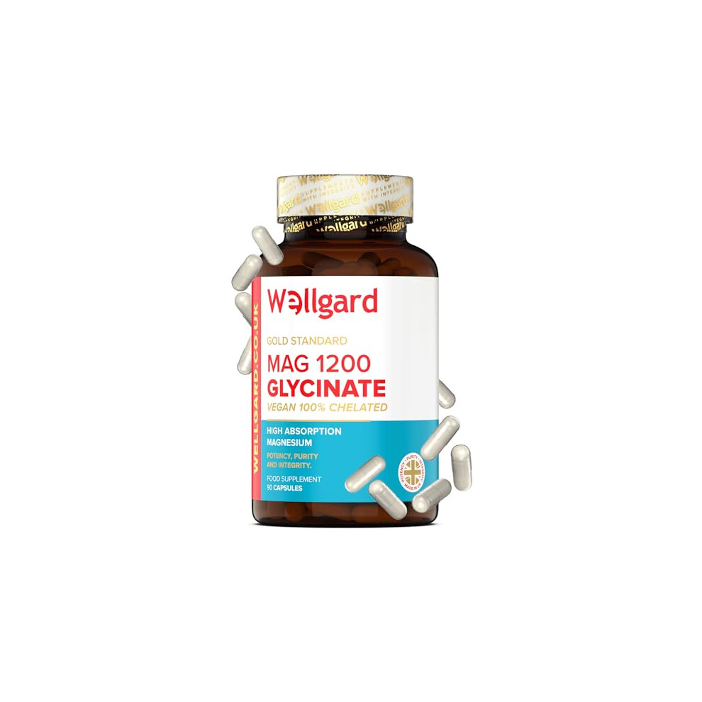 Wellgard Pure Magnesium Glycinate By - Not Mixed With Citrate Or Malate, High-Strength Magnesium Supplement, Mag 1200, Vegan, High Absorption Bisglyc