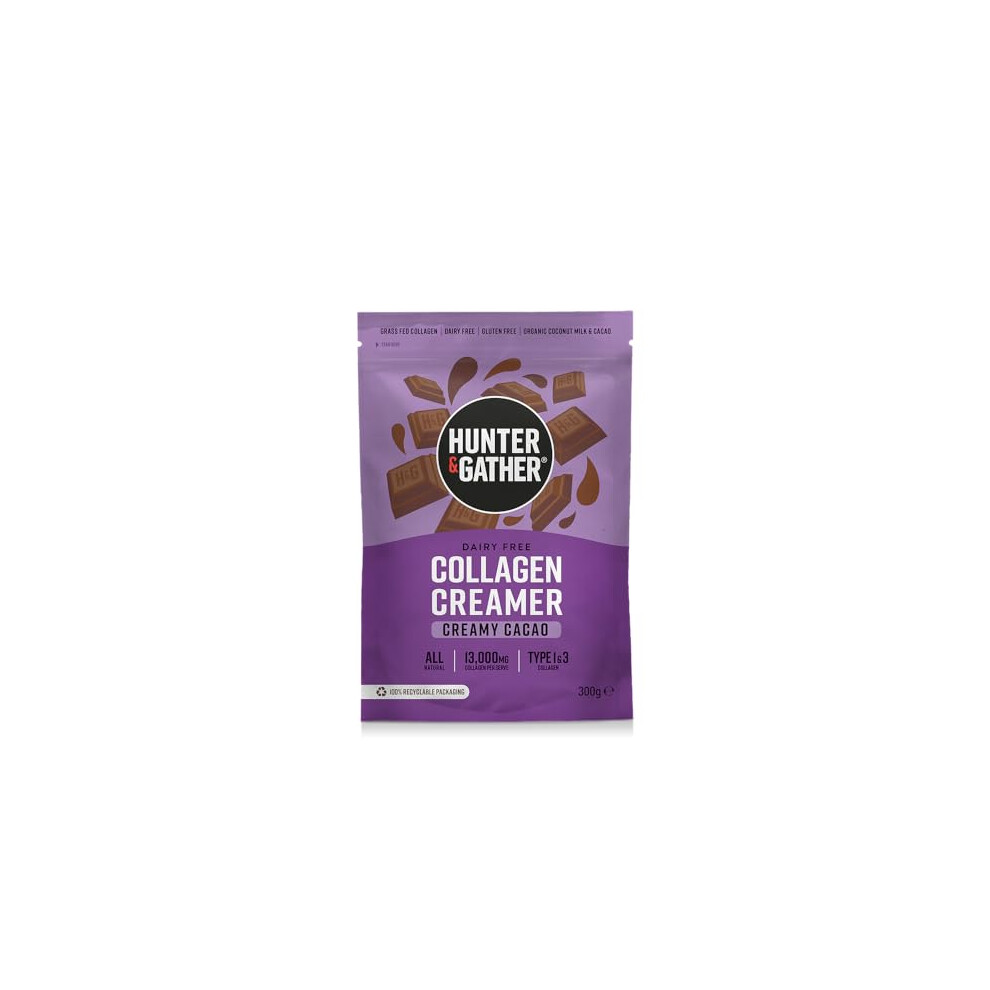 Hunter & Gather Collagen Creamer For Coffee I Creamy Cacao I 300G I Grass Fed Type 1 & Type 3 Bovine Collagen Peptides I Dairy Free I 13,000Mg Per Se