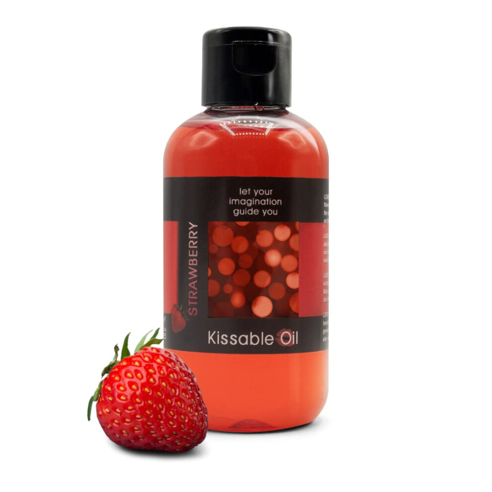 Kã¦Rlighedsspil Love Play Strawberry Flavored - Full Body Oil For Women And Men - Edible Warming Oil For The Body - 100% Vegan And Fun - 150Ml