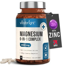 Magnesium Glycinate 6-in-1 Complex 2500mg | 120 Capsules, 485mg Elemental Magnesium Supplements | Malate, Taurate, Citrate High Strength Tablets + Zi