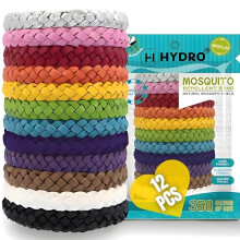Mosquito Repellent Bracelet 12 Pcs, Adjustable Leather Band, Deet Free, Travel Essentials, Insect Repellent Bracelet, 350 Hours Mosquito Repellent Pr