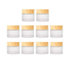 Healthcom 10 stuks 5 gram / 5 ml lege matglazen cr?epotten flesflacons met houtnerfdeksel lotionpotten cosmetische containers hervulbare glazen cr?ed