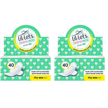 Lil-Lets Teens Eco Day Pads X 40,Petite Towels For Girls & Teenagers,With Wings, Plant-Based Materials,Contains Sustainable Bamboo, Light to Medium F
