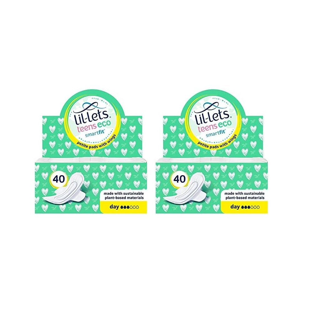 Lil-Lets Teens Eco Day Pads X 40,Petite Towels For Girls & Teenagers,With Wings, Plant-Based Materials,Contains Sustainable Bamboo, Light to Medium F