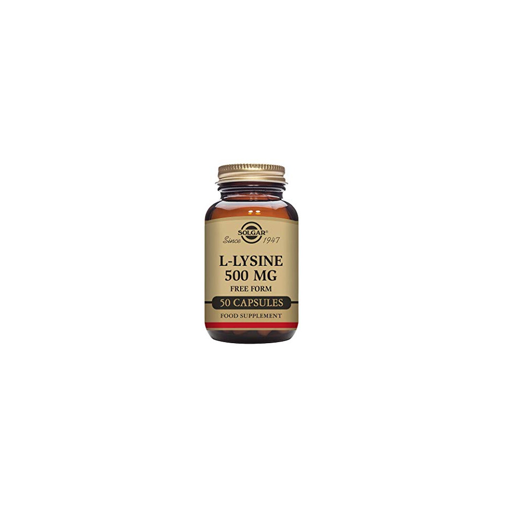 Solgar L-Lysine 500mg Vegetable Capsules - Pack of 50 - Essential Amino Acid - Vegan, Vegetarian, Kosher