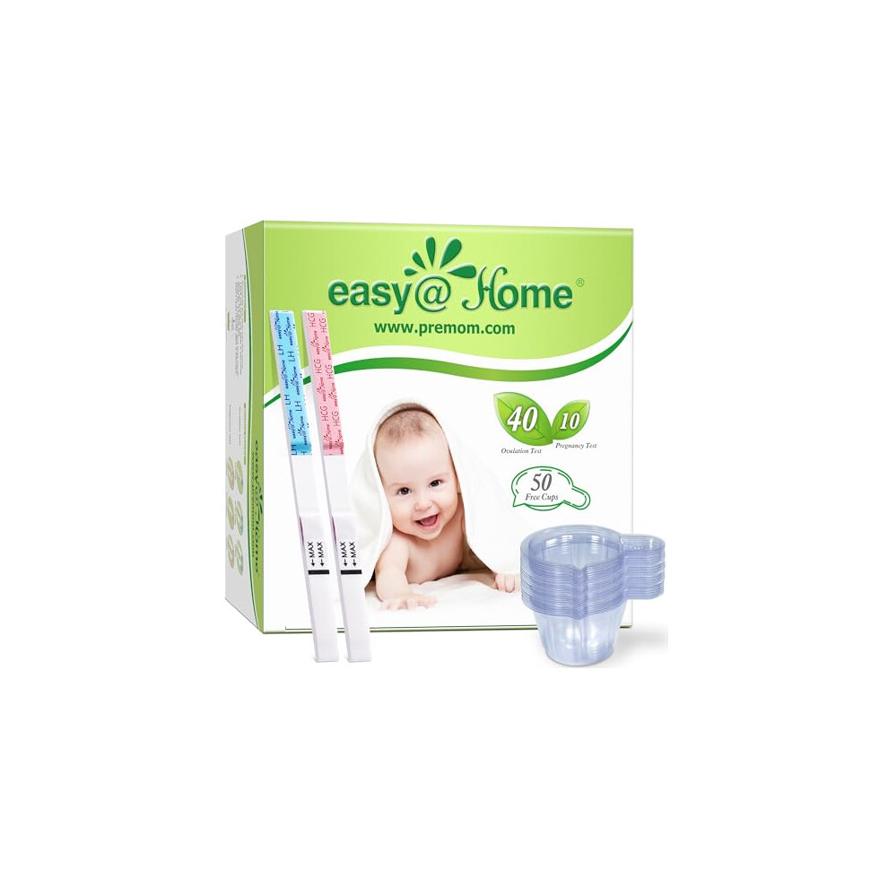 Ovulation & Pregnancy Test Strips Kit: Easy@Home 40 Ovulation Strips and 10 Pregnancy Tests Accurate Fertility Tracker OPK Powered by Premom Ovulatio