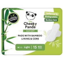 The Cheeky Panda Organic Sanitary Towels - Light Flow, Bamboo Core, 15 Organic Pads per Pack with Wings | SPADS240MM