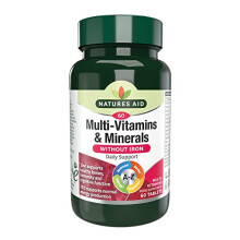 Natures Aid Multivitamins & Minerals Without Iron - High Strength One-a-Day Multi-Vitamin Formula - Supports Immune System, Energy, Brain and Bone He