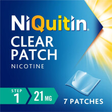 NiQuitin 21 mg Nicotine Patch - Step 1 - Stop Smoking Aid Therapy - 7 Clear Patches for 1 Weeks Treatment - 24h Craving Control - Invisible Nicotine