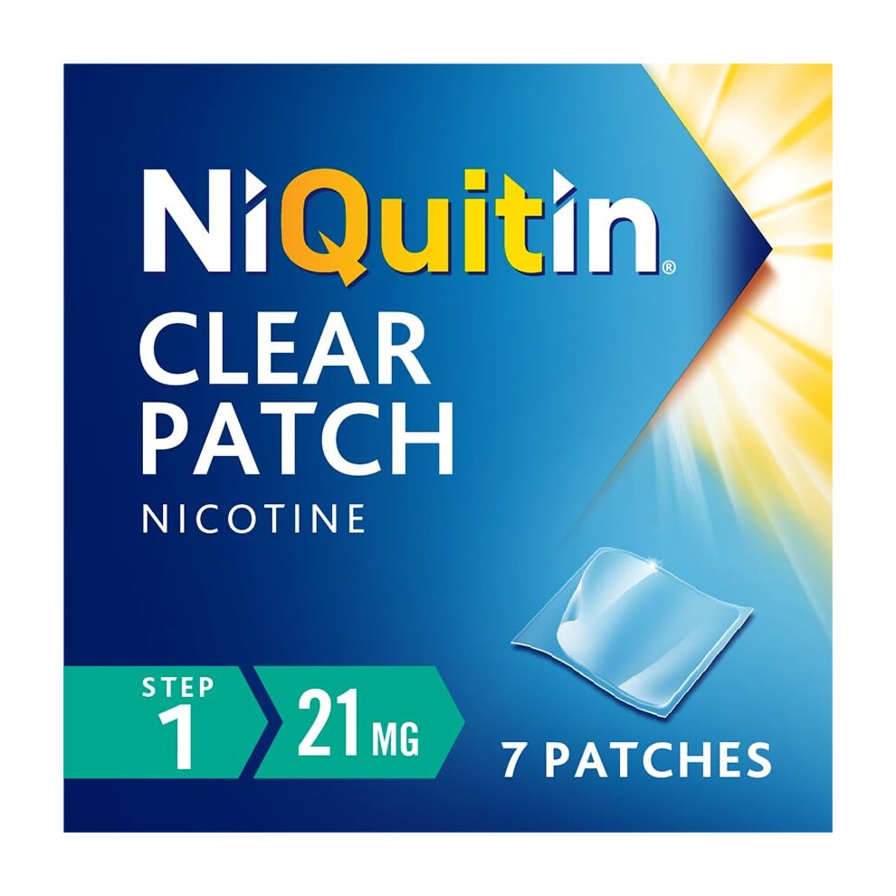 NiQuitin 21 mg Nicotine Patch - Step 1 - Stop Smoking Aid Therapy - 7 Clear Patches for 1 Weeks Treatment - 24h Craving Control - Invisible Nicotine