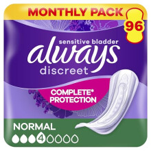 Always Discreet Incontinence Pads Women, Normal, Absorbency 3 or 4, 96 Sanitary Towels (24 x 4 Packs), Complete Protection for Bladder Weakness Pads