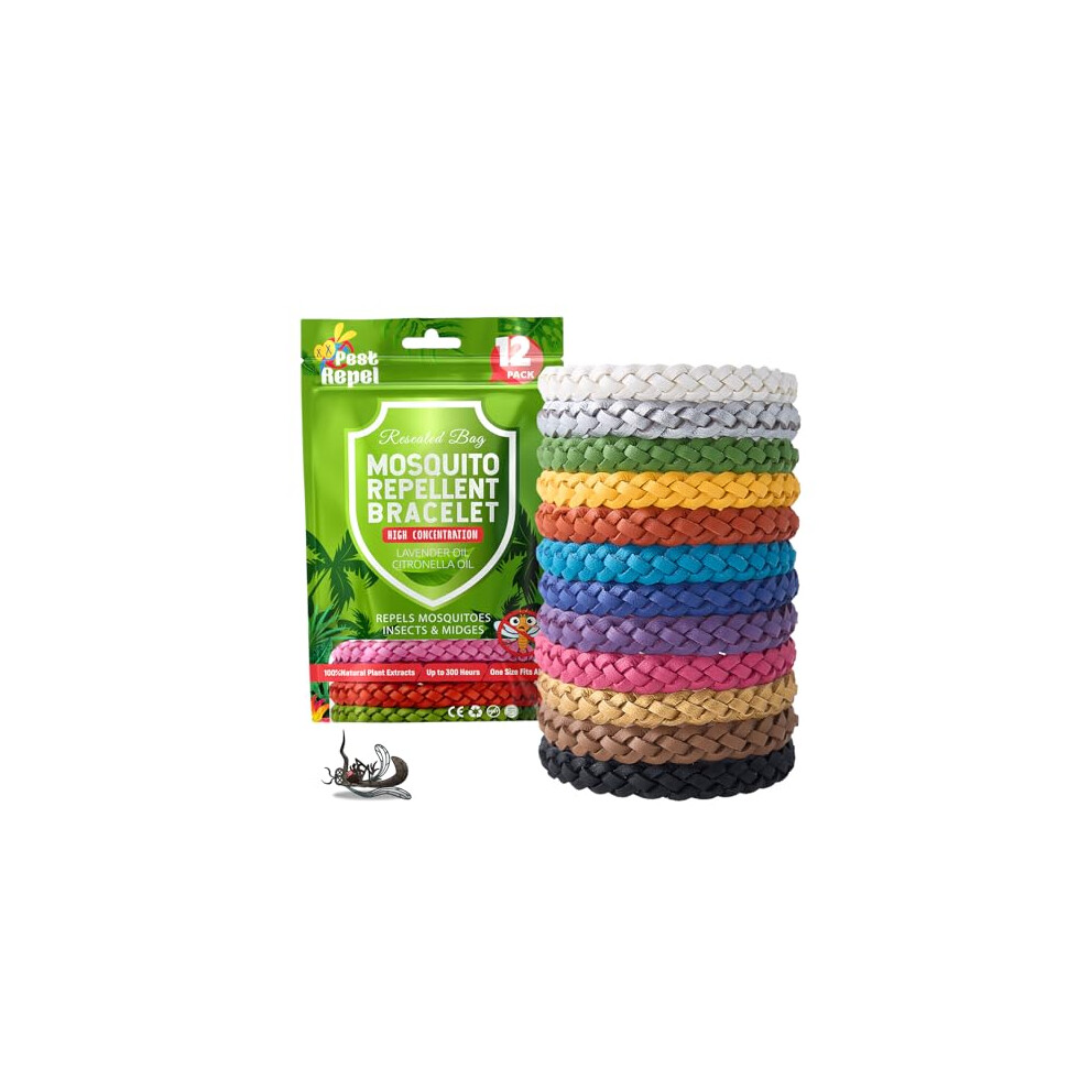 Pestrepel Mosquito Repellent Bracelet 12 Pack, Mosquito Bands - 300 Hours Insect Repellent Protection, Deet-Free, Natural Insect Repellent Bracelet F