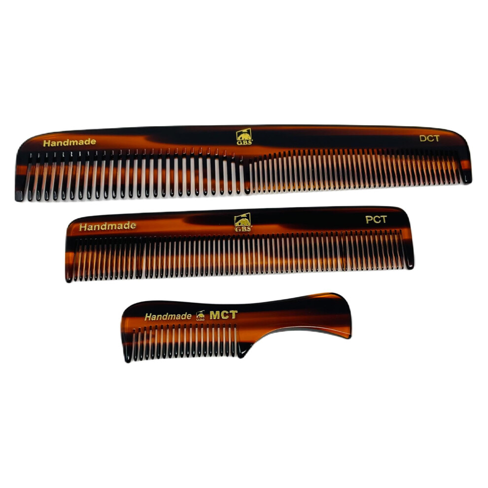 Gbs Unisex G.b.s Handmade Men And Women Comb Set- Pack Of 3 Unbreakable Fine Toothed Mustache Eyebrow Pocket Comb- Portable Pocket Size For Styling Beard & Hair