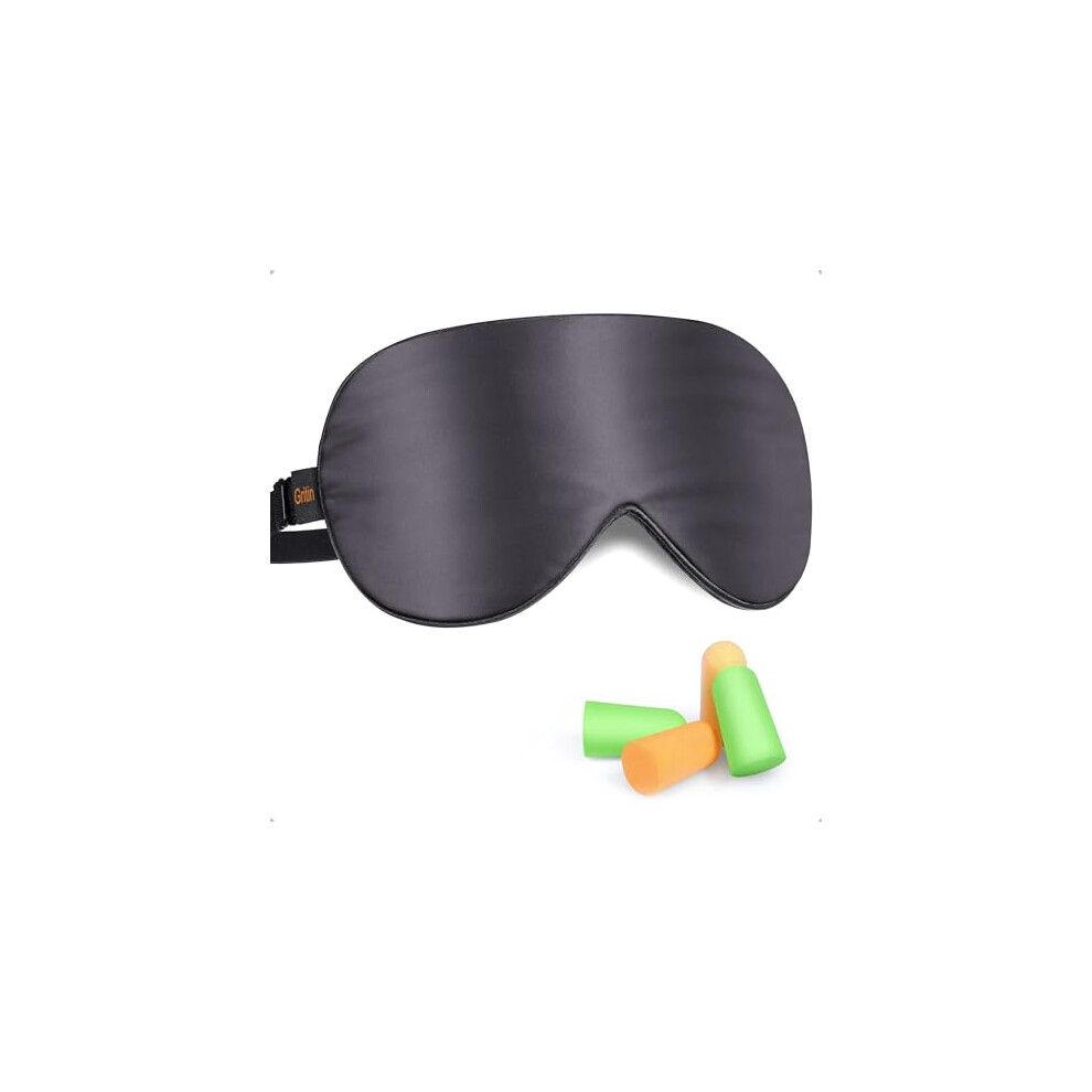 Gritin Light Silk Sleep Mask, Eye Mask, -Blackout Design Ultra Soft & Comfortable 100% Natural Silk Sleeping Mask Eye Blinder With Adjustable Strap An