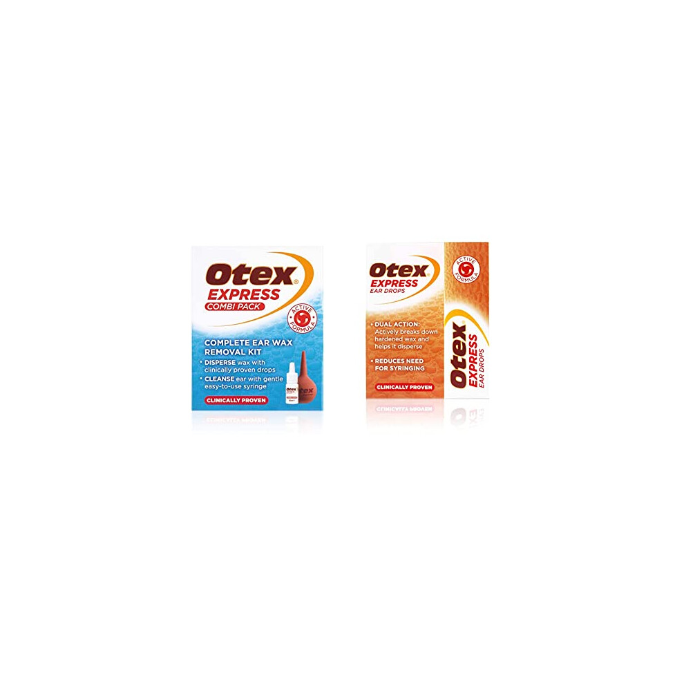 Otex Express Combi Pack Drops With Ear Syringe, 10Ml & Express Ear Drops, 10Ml. Clinically Proven Ear Wax Removal Drops For Excessive, Hardened Ear W