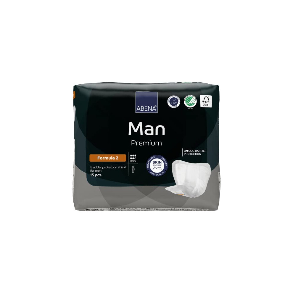 Abena Man Formula 2 Incontinence Pads For Men, Eco-Labelled Mens Incontinence Pads, Extra Protection, Breathable & Comfortable With Fast Absorption,