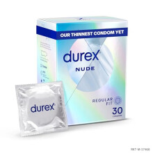Durex Nude Condoms, Regular Fit, 30s, Extra Thin, Easy On Shape, Secure, Higher Protection, with Silicone Lube