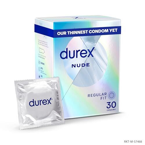 Durex Durex Nude Condoms, Regular Fit, 30s, Extra Thin, Easy On Shape, Secure, Higher Protection, with Silicone Lube