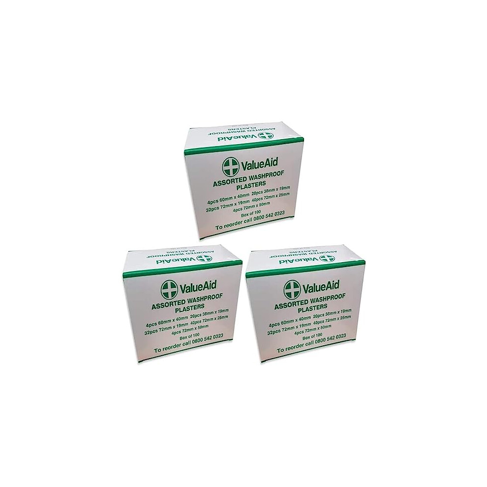 Value Aid Assorted Washproof Plasters - Box Of 100 (Pack Of 3)