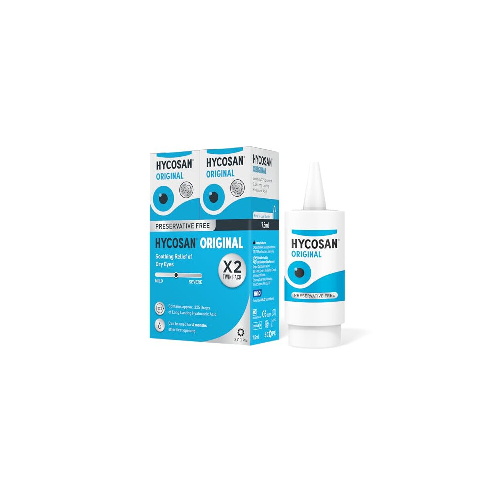 Hycosan Original - Twin Pack - Eye Drops with Hyaluronic Acid for Treatment and Rapid Relief of Mild to Moderate Dry Eyes - Preservative Free - 2 x 2