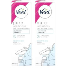 Veet Pure Hair Removal Cream, Bikini & Underarm, Sensitive Skin, 100ml each, BodyCurv Domed Applicator, Long Lasting Smoothness, Hydrates & Exfoliate