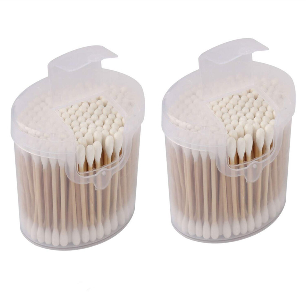 Xmhf 2Pack Cotton Swabs Natural Double Tipped Cotton Buds With Strong Wooden Sticks Cruelty-Free Ear Swabs