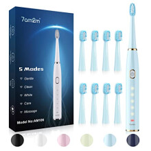 7AM2M Sonic Electric Toothbrush for Adults and Kids- High Power Rechargeable Toothbrushes with 8 Brush Heads,5 Adjustable Modes, Built-in 2-Minute Sm