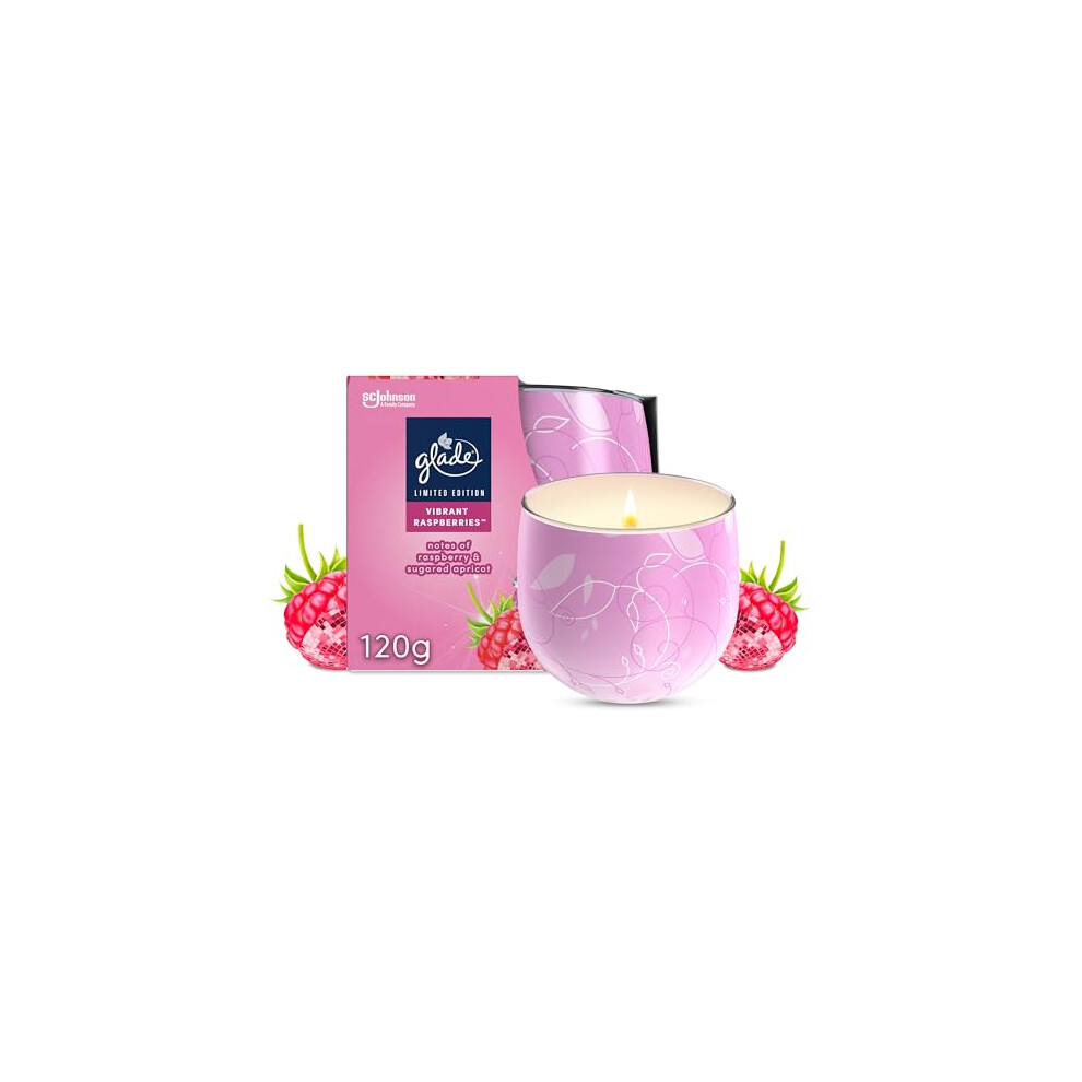 Glade Jar Candle, Scented Candle Infused with Essential Oils, Up to 31 Hour Burn Time, Vibrant Raspberries, 120g