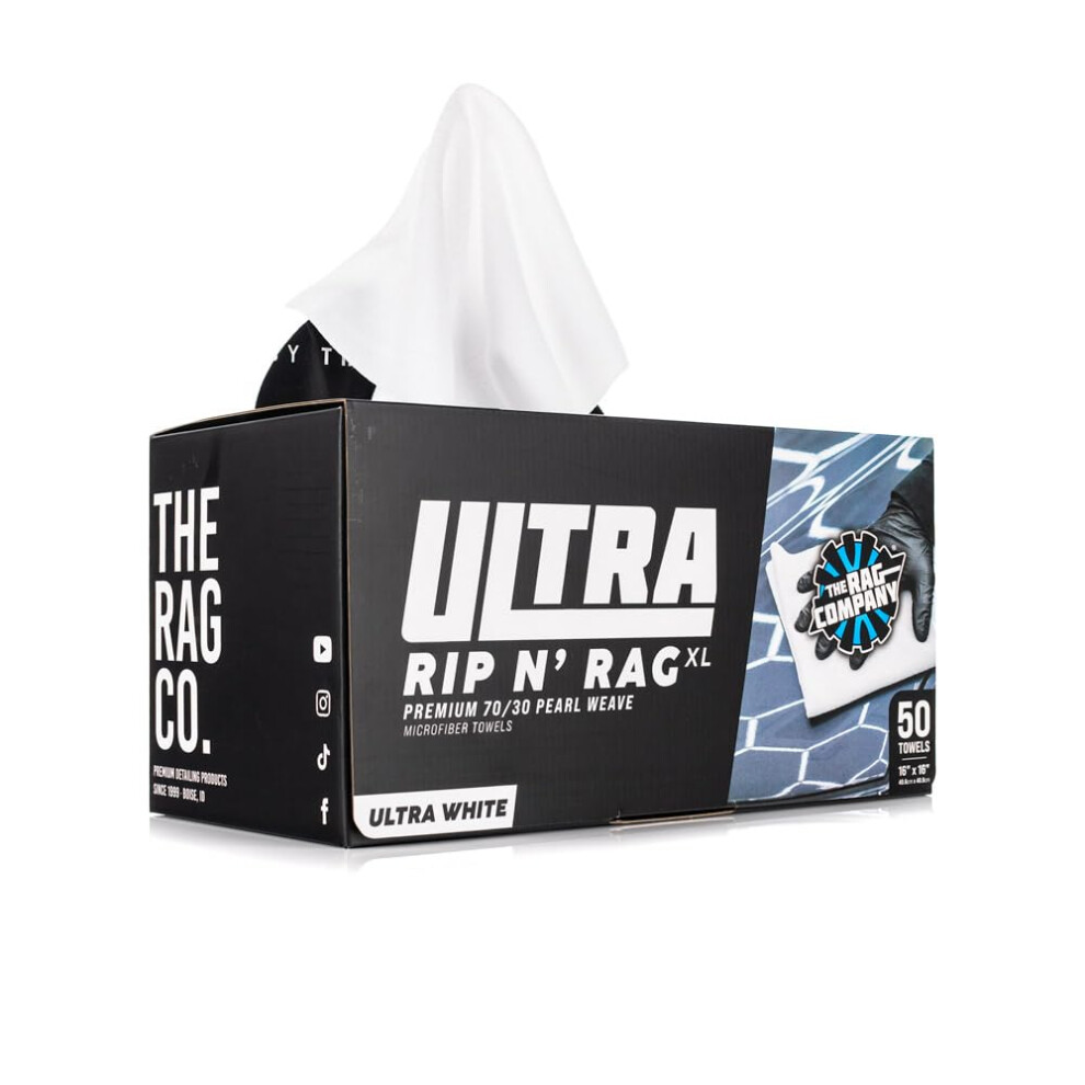 The Rag Company - Ultra Rip N' Rag Xl Premium Reusable Pearl-Weave Microfiber Towels For Coatings Glass Detailing Home Rv And More - 50 Count - Qu 810014143842