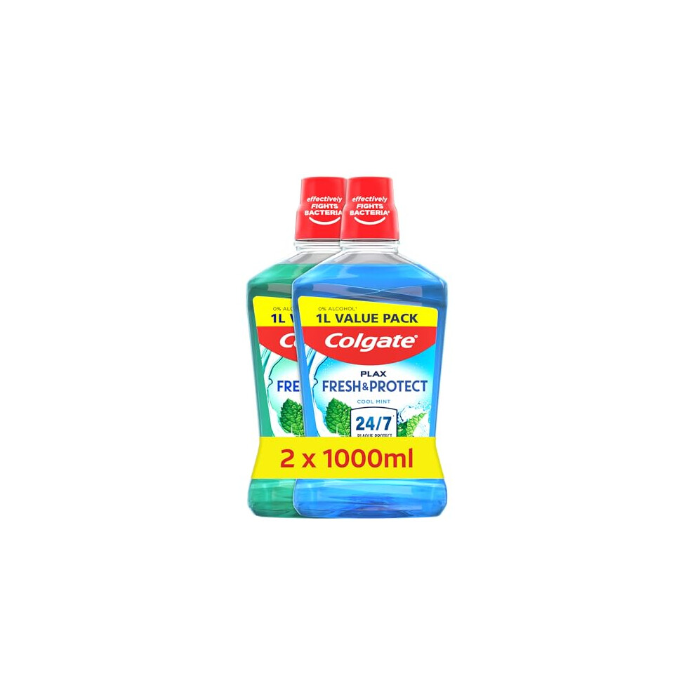 Colgate Plax Cool Mint + Plax Soft Mint Alcohol Free* Mouthwash 2 x 1L | mouthwash Alcohol Free* | Instant Long-Lasting Freshness | no Burn Experienc