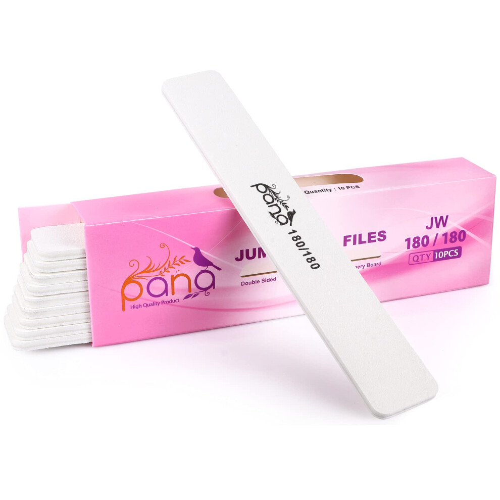 Pana White 10Pcs Jumbo Size Professional Double Sided Nail Files - 180/180 Grit - Emery Board Nail Buffering File Manicure Pedicure Nail Polisher Was