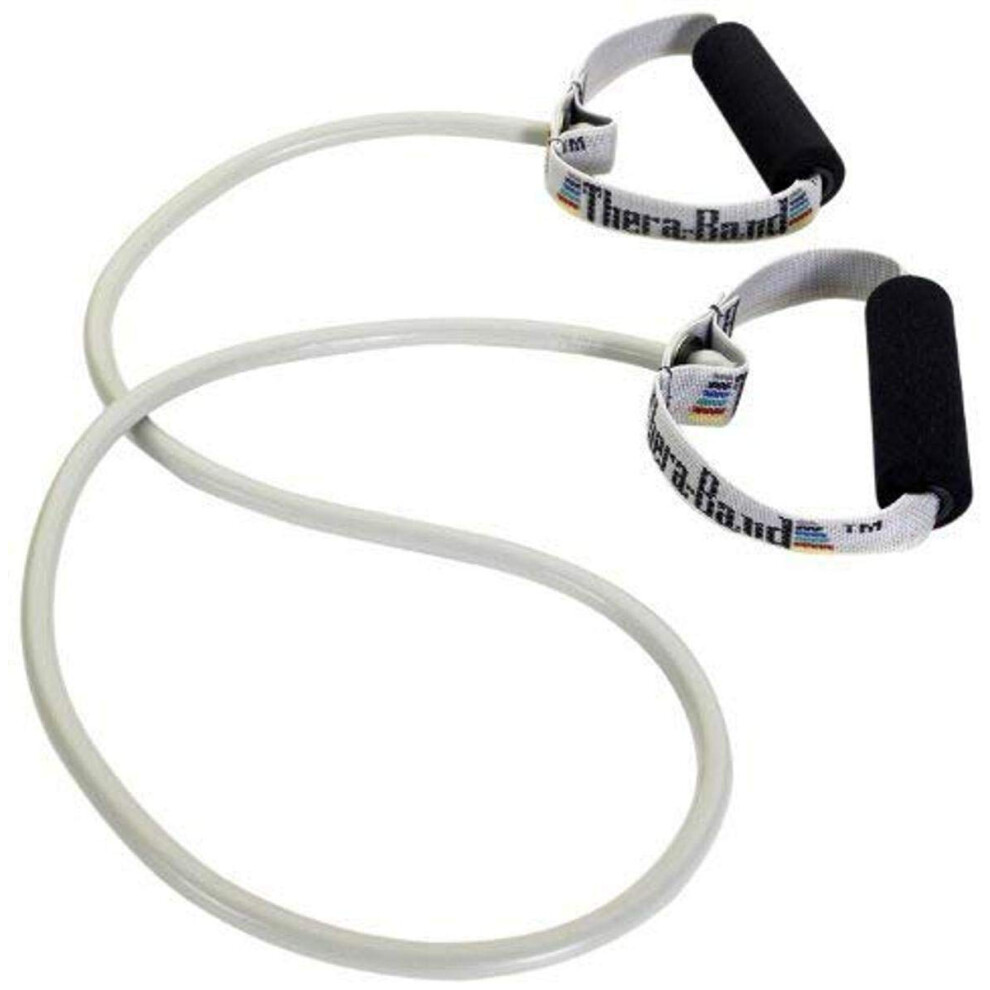 THERABAND Professional Latex Resistance Tubing with Handles For Physical Therapy  Lower Pilates  At-Home Workouts  and Rehab  Soft Handles  50 Inch  S