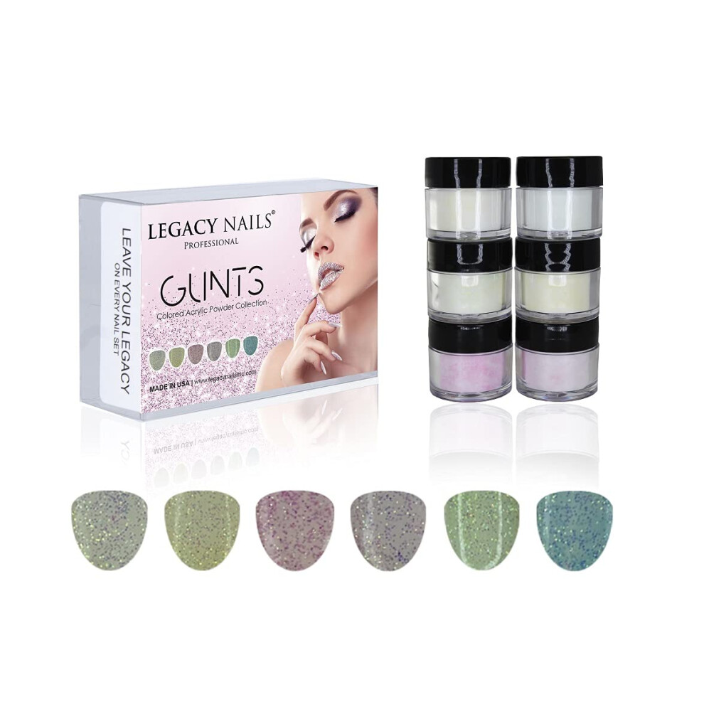 ÃLdre Negle Legacy Nails Professional Collection Acrylic Powder Kit 6 Colors Nail Art Set For Manicure Diy For Dip & Acrylic Nail Extensions (Glints Collection)