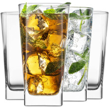 Home Essentials & Beyond Highball Glasses 16 Oz. Set of 4 Tall Square Glass Cups Premium Quality Beverage Cooler Glassware. Uses for Bar Glasses Wate