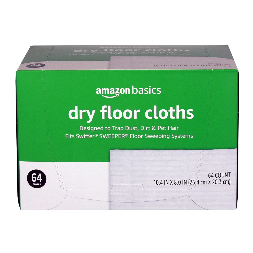 Amazon Basics Dry Floor Cloths to Clean Dust  Dirt  Pet Hair  64 Count (Fits Swiffer Sweeper Mop Heads)