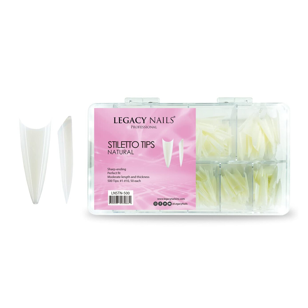 Legacy Nails Professional Nail Tips - Ideal For Acrylic Gel Or Smart Builder Gel Nails (Stiletto Natural)