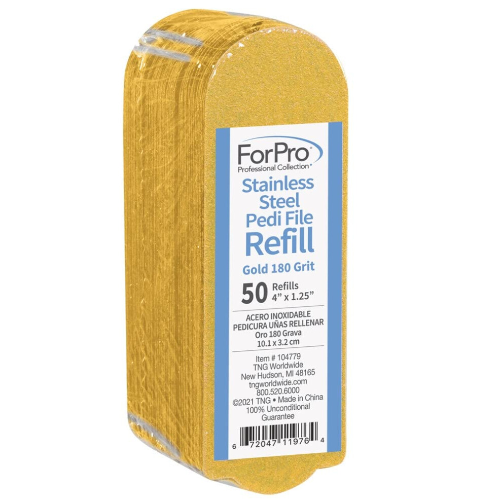 Forpro Professional Collection Stainless Steel Pedi File Refill 180 Grit Gold Ez-Strip Peel Pedicure Refill Pads 1.25 W X 4 L 50-Count