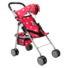 The New York Doll Collection My First Doll Stroller with Basket & Heart Design Foldable Doll Stroller Pink