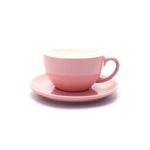 Coffeezone Latte Art Kop en Schotel voor Latte & Cappuccino & Dubbele Espresso New Bone China Mate voor Coffee Shop en Barista (Glanzend Roze 10,5 oz