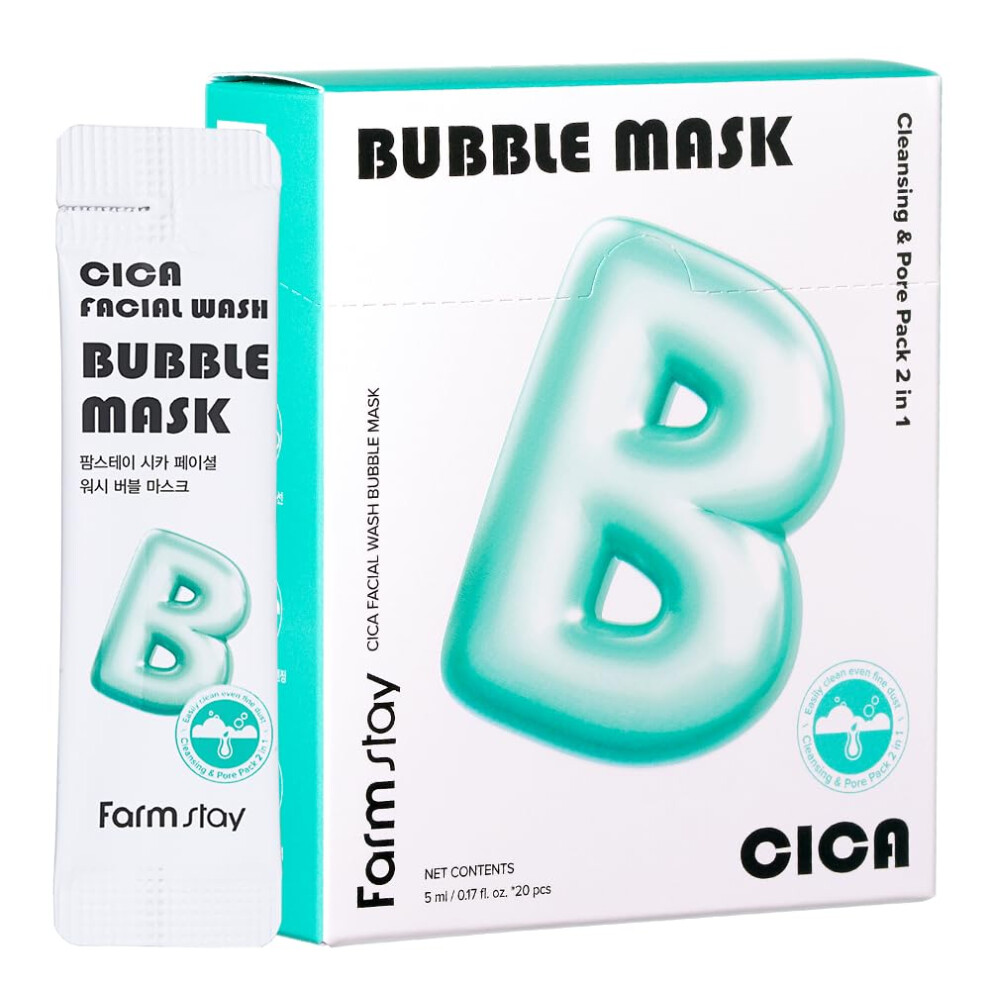 Farmstay Cica Facial Wash Bubble Mask Korean Pore Cleanser For Blackheads Exfoliator Dead Skin Cells Deep Cleansing & Hydrating Non-Irritating & Soothing F