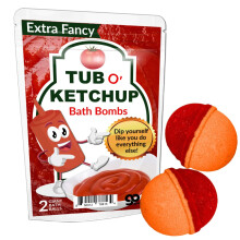 Tub O Ketchup Badebomben     Lustige Ketchup-farbene Badekugeln fur Manner     XL Badebomben mit schwarzer Kirsche, handgefertigt, hergestellt in den