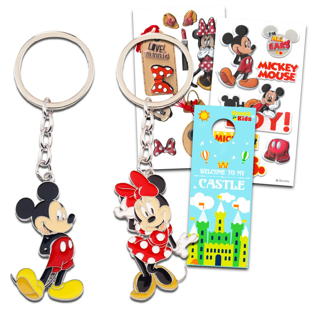 Disney Mickey and Minnie Mouse Keychain Set - Disney 2 Pc Keychain Bundle Featuring Mickey and Minnie for Kids  Men  Women Plus Stickers and More (Mic