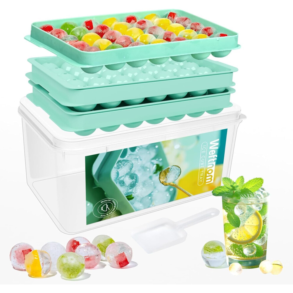 Bacs à glaçons ronds pour congélateur, lot de 3, sans BPA, avec couvercle, bac et pelle, pour 105 boules de glace, empilables et faciles à démoul