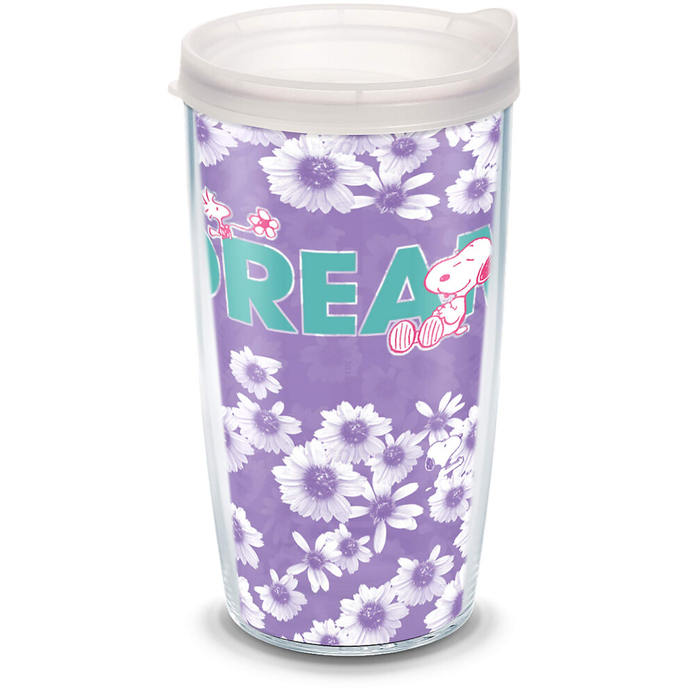 Tervis 1335647 Peanuts - Bicchiere Termico Dream Floral Con Pellicola E Coperchio Satinato, 16 Once, Trasparente-image