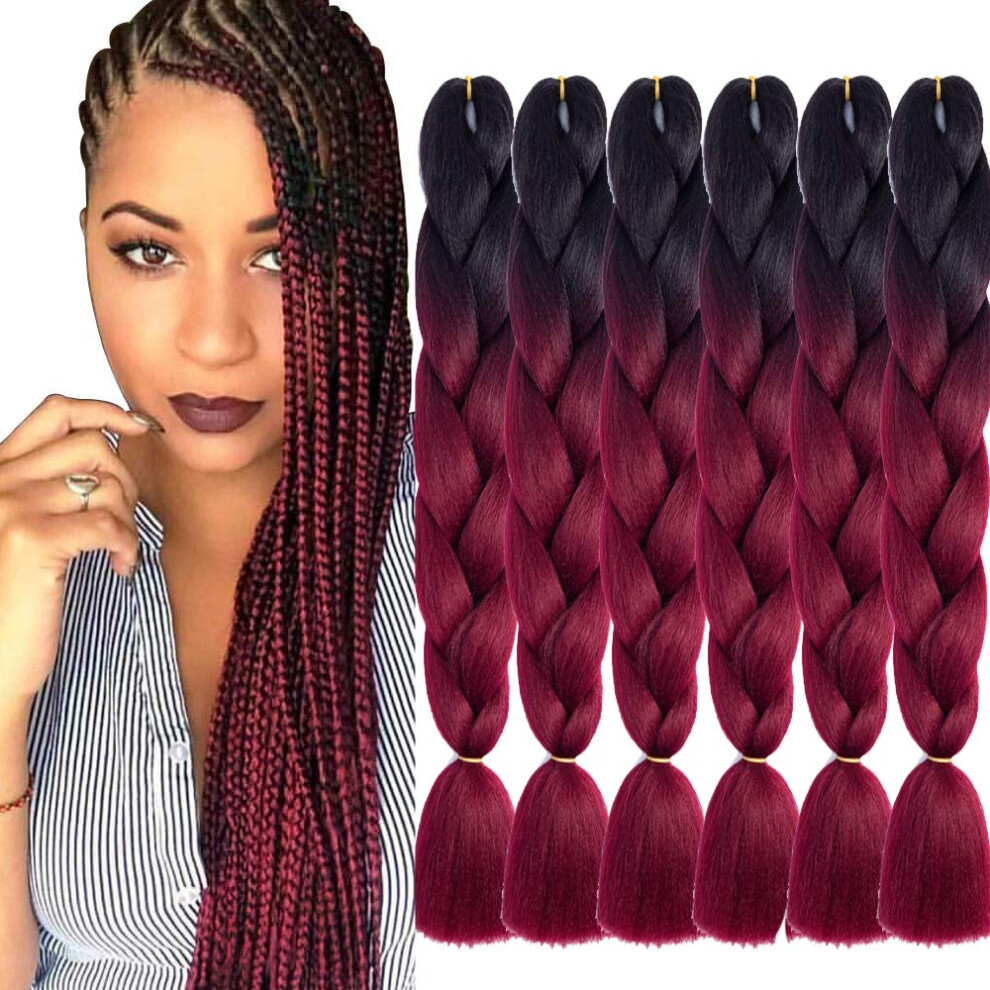Shuohan 6 Packs Ombre Jumbo Braiding Hair Extensions 24 Inch High Temperature Synthetic Fiber Hair Extensions For Box Braids Braiding Hair (Black To W