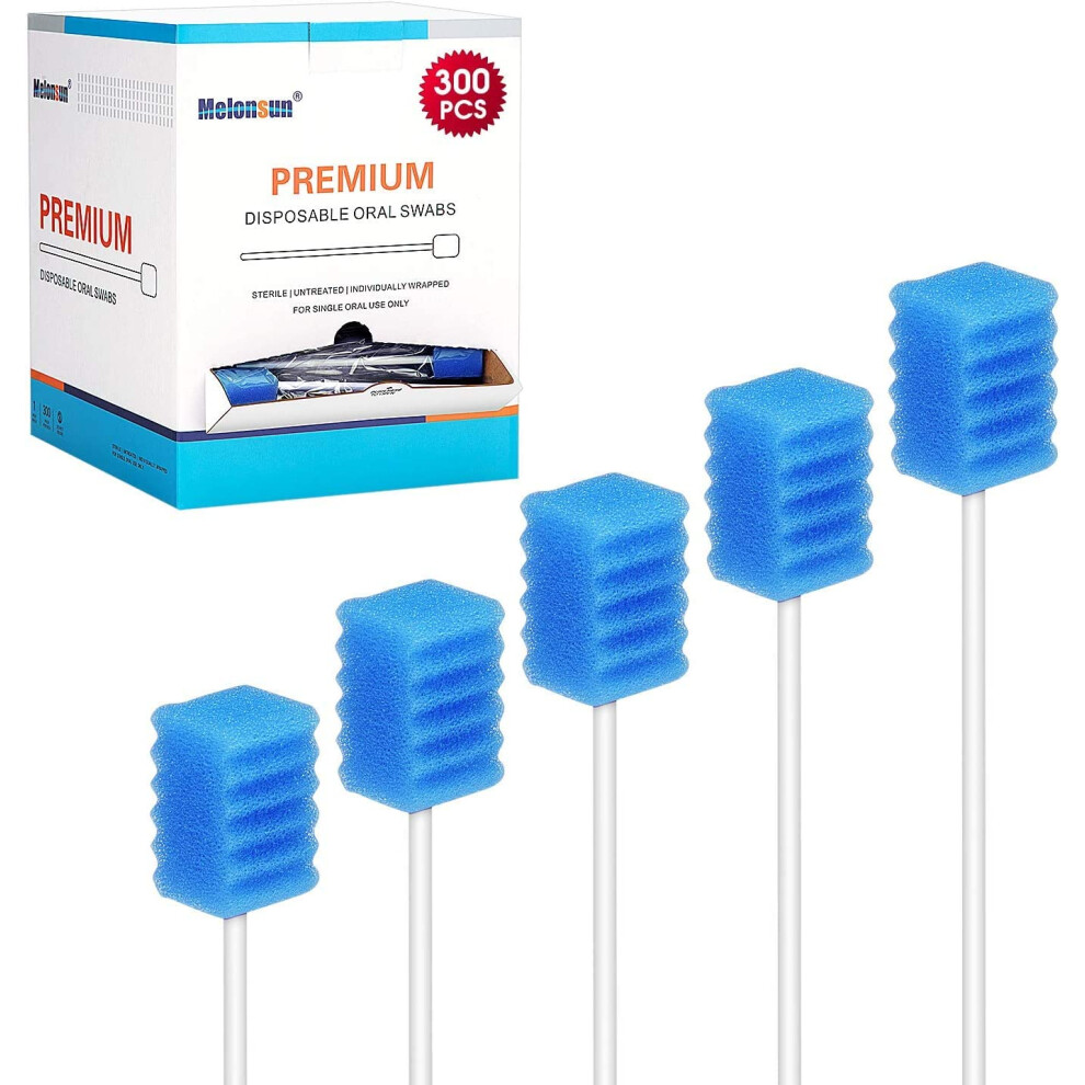Melonsun Blue 300 Pcs Oral Swabs-Unflavored & Sterile Disposable Dental Swabsticks For Mouth Cleaning- Individually Wrapped (Dental )