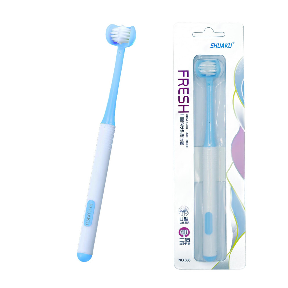 Cmhx Spazzolino Da Denti Per Autismo A 3 Lati Con Tre Setole Per Esigenze Speciali, Setole Morbide E Delicate Per La Cura Completa Di Denti E Gengive (Blu, 1 Pezzo)-image