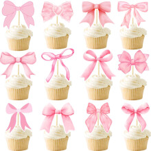 24pcs Coquette Bow Bupcake Toppers Rz Bow Coquette Tort urodzinowy Dekoracje do Bachelorette Bridal Wedding Girl Baby Shower Bow Bow Bow Bow