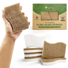 AIRNEX Natuurlijke Keukensponzen, 6 stuks - Afwassponzen van cellulose en kokosnootschillen - Geurvrije, krasvrije walnootschrobbersponzen - Eco-vrie